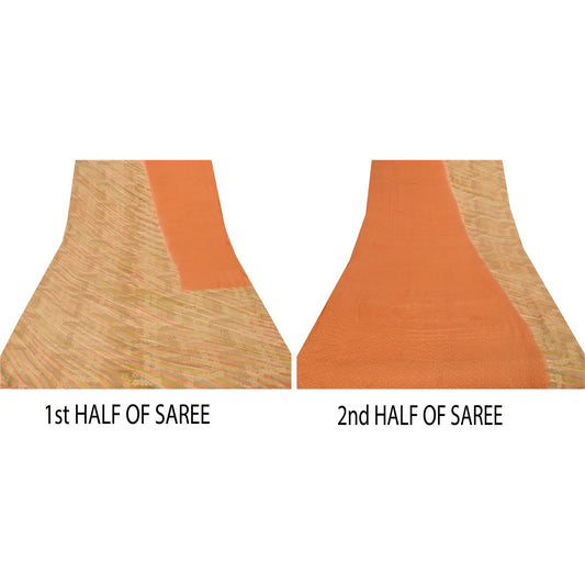 Sanskriti Vintage Orange Sarees 100% Pure Crepe Silk Printed Sari Craft Sustainable Fabric