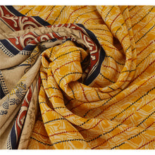 Load image into Gallery viewer, Sanskriti Vintage Yellow Saree Pure Crepe Silk Floral Printed Sari Craft Fabric
