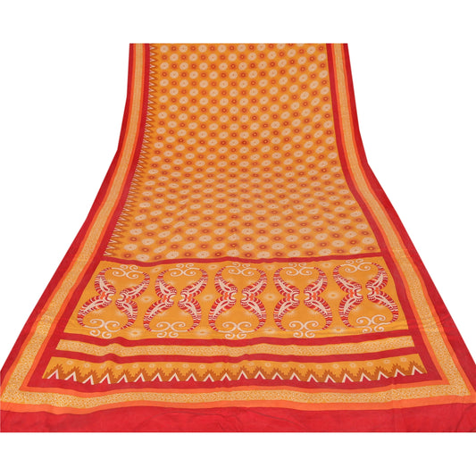 Sanskriti Vintage Yellow Saree Pure Crepe Silk Printed Sari Craft Soft Sustainable Fabric