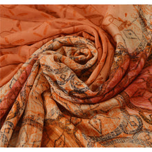 Load image into Gallery viewer, Sanskriti Vintage Orange Saree Pure Crepe Silk Floral Printed Sari Craft Fabric
