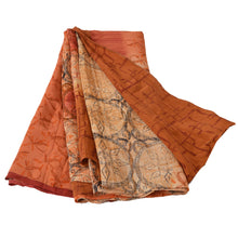 Load image into Gallery viewer, Sanskriti Vintage Orange Saree Pure Crepe Silk Floral Printed Sari Craft Fabric
