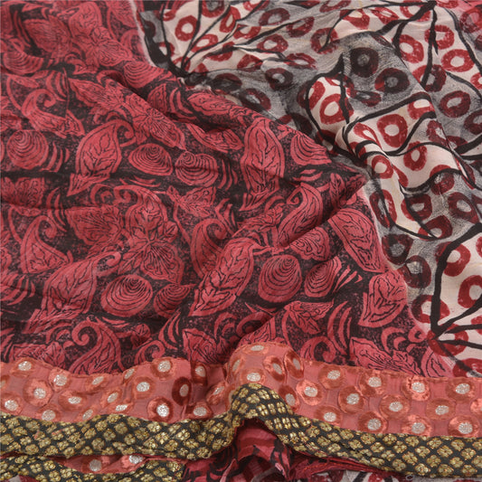 Sanskriti Vintage Sarees Red Blend Georgette Floral Printed Sari Craft Sustainable Fabric