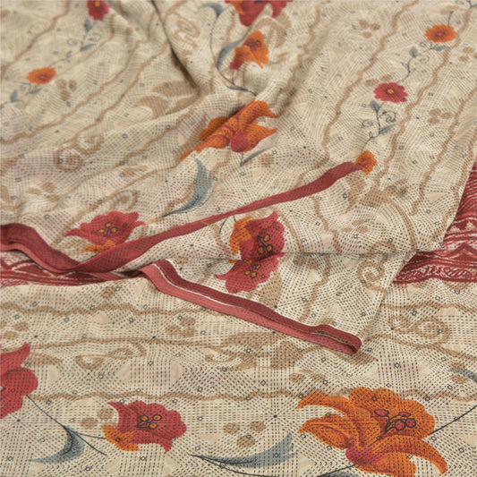 Sanskriti Vintage shade of ivory Sarees Poly Georgette Printed Sari Craft Sustainable Fabric