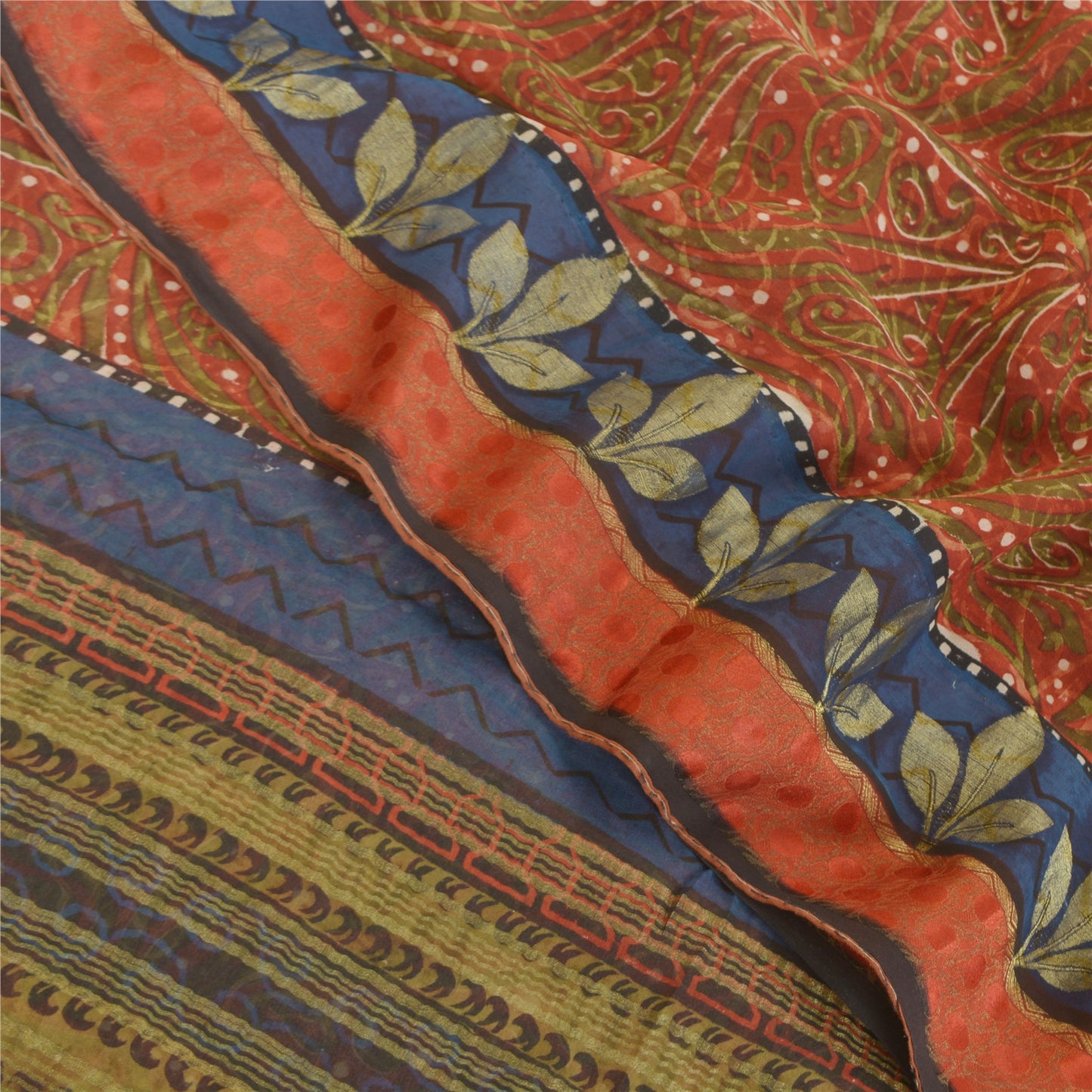 Sanskriti Vintage Orange Sarees Pure Georgette Silk Printed Sari Craft Sustainable Fabric