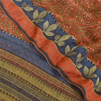 Sanskriti Vintage Orange Sarees Pure Georgette Silk Printed Sari Craft Sustainable Fabric