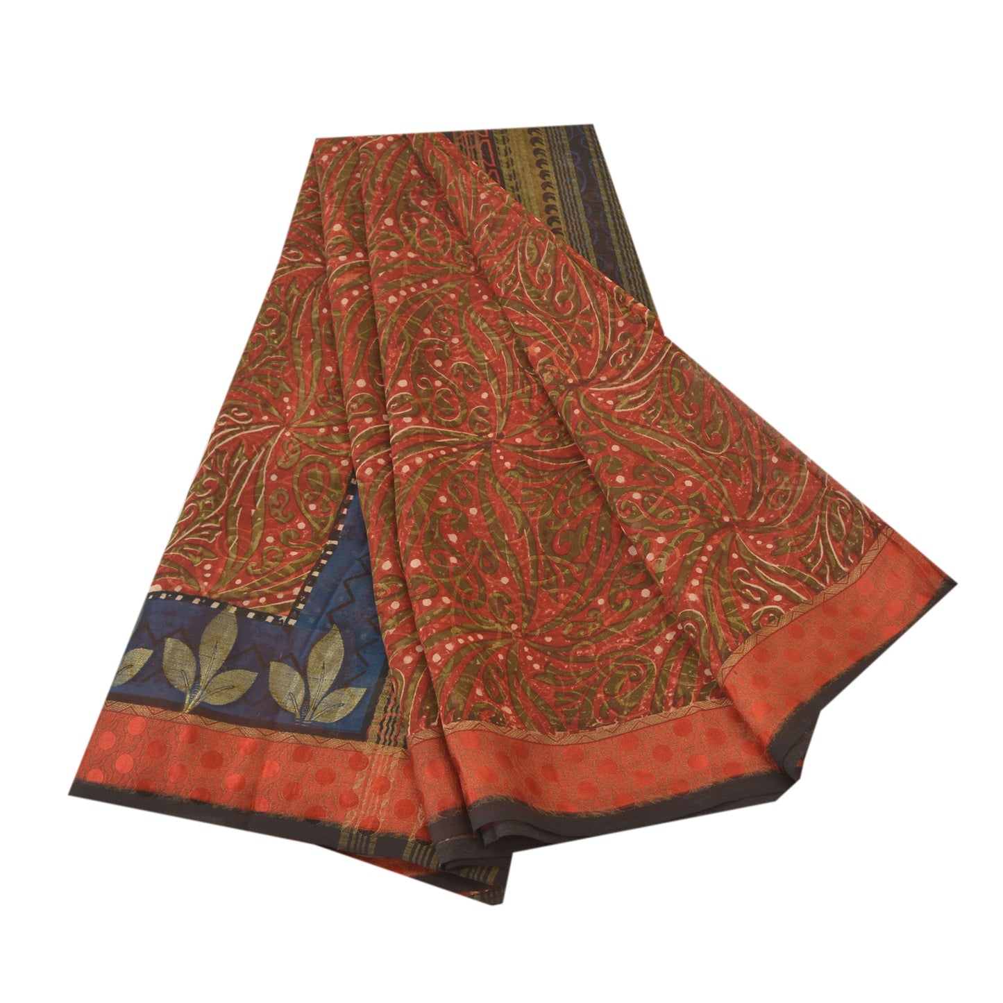 Sanskriti Vintage Orange Sarees Pure Georgette Silk Printed Sari Craft Sustainable Fabric