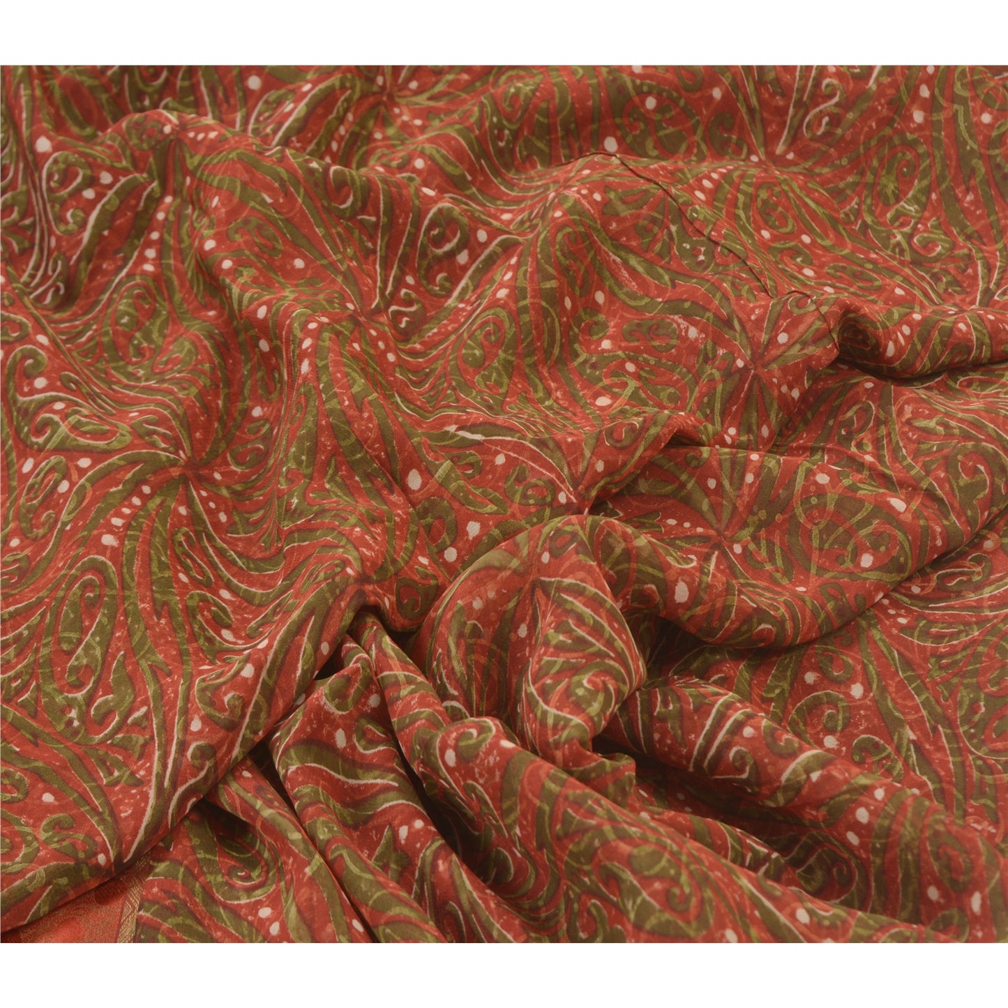 Sanskriti Vintage Orange Sarees Pure Georgette Silk Printed Sari Craft Sustainable Fabric