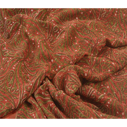 Sanskriti Vintage Orange Sarees Pure Georgette Silk Printed Sari Craft Sustainable Fabric