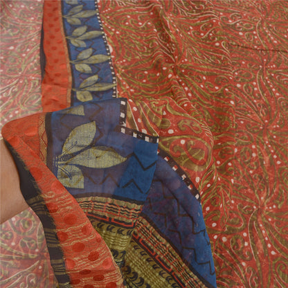 Sanskriti Vintage Orange Sarees Pure Georgette Silk Printed Sari Craft Sustainable Fabric