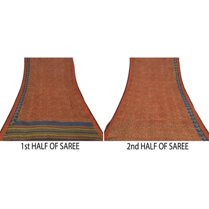 Sanskriti Vintage Orange Sarees Pure Georgette Silk Printed Sari Craft Sustainable Fabric