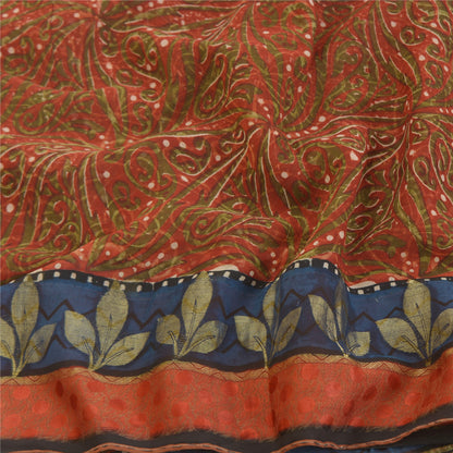 Sanskriti Vintage Orange Sarees Pure Georgette Silk Printed Sari Craft Sustainable Fabric