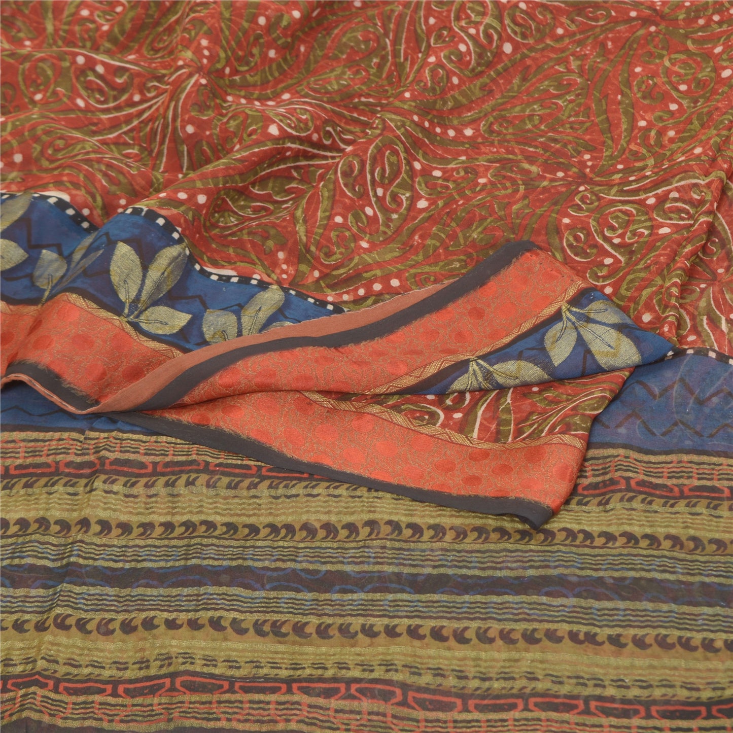 Sanskriti Vintage Orange Sarees Pure Georgette Silk Printed Sari Craft Sustainable Fabric