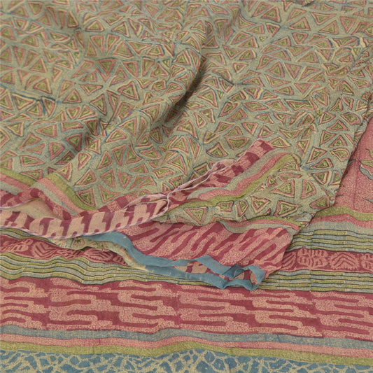 Sanskriti Vintage Sarees Blend Georgette Printed Sari Floral 5yd Craft Sustainable Fabric