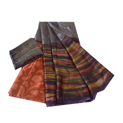 Sanskriti Vintage Black Sarees Pure Satin Silk Printed Blouse Pc Sari Sustainable Fabric