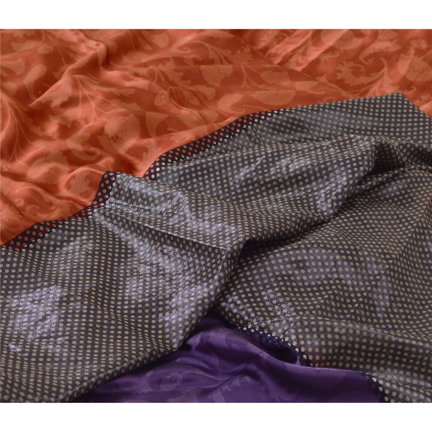 Sanskriti Vintage Black Sarees Pure Satin Silk Printed Blouse Pc Sari Sustainable Fabric