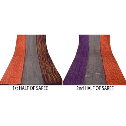 Sanskriti Vintage Black Sarees Pure Satin Silk Printed Blouse Pc Sari Sustainable Fabric