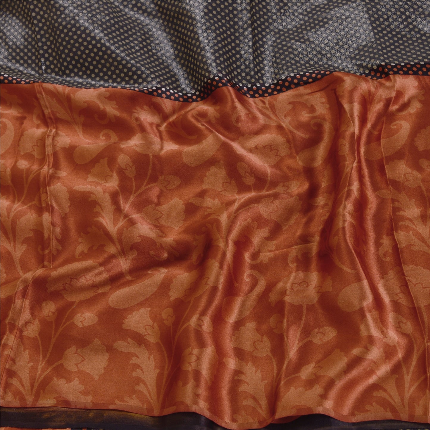 Sanskriti Vintage Black Sarees Pure Satin Silk Printed Blouse Pc Sari Sustainable Fabric