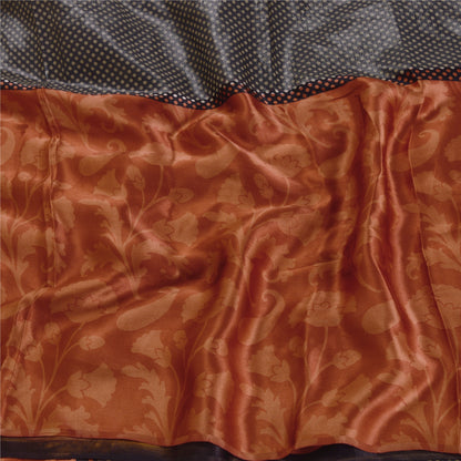 Sanskriti Vintage Black Sarees Pure Satin Silk Printed Blouse Pc Sari Sustainable Fabric