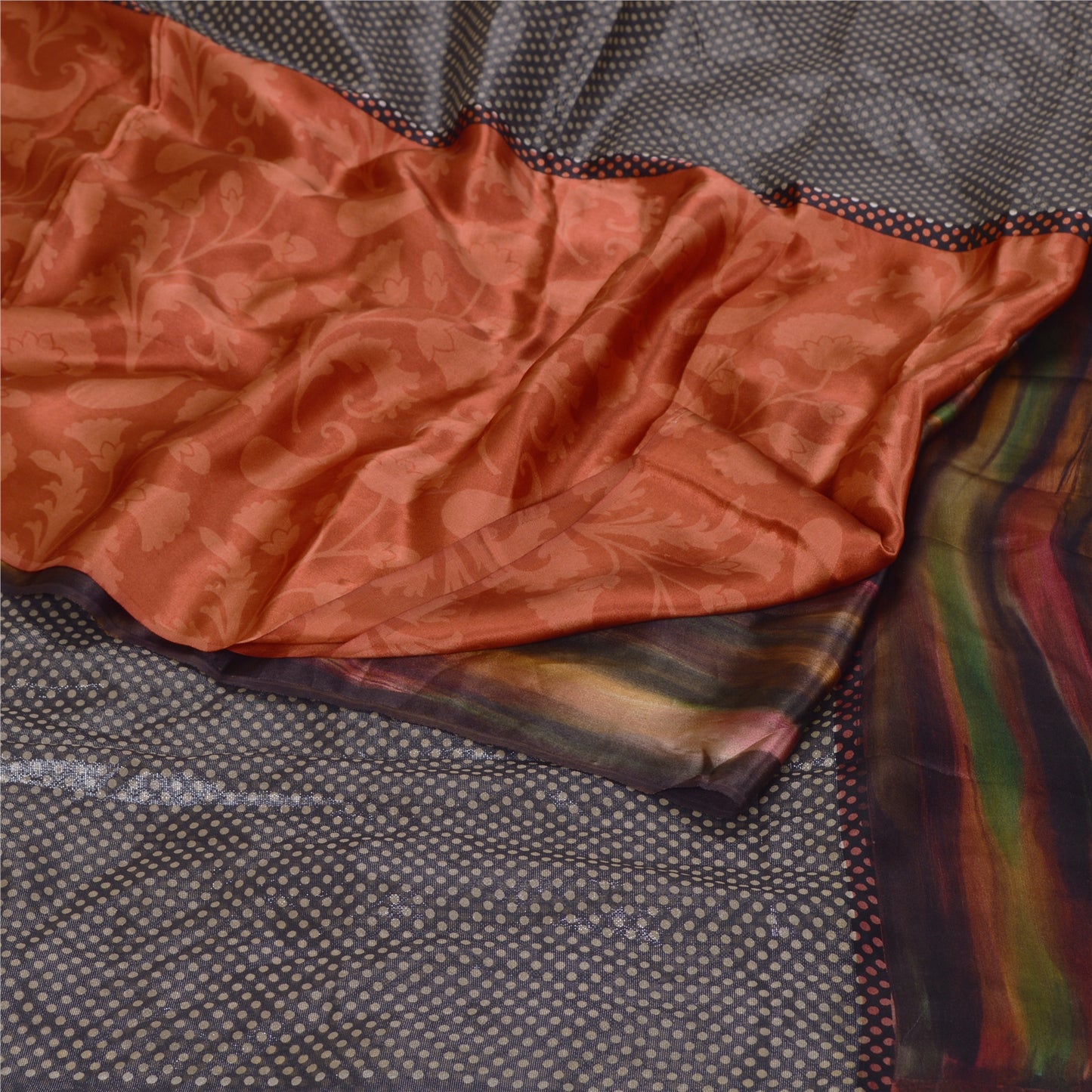 Sanskriti Vintage Black Sarees Pure Satin Silk Printed Blouse Pc Sari Sustainable Fabric