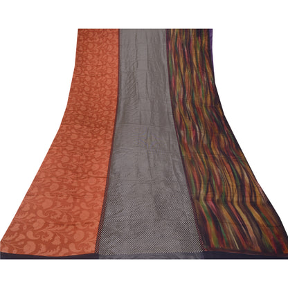 Sanskriti Vintage Black Sarees Pure Satin Silk Printed Blouse Pc Sari Sustainable Fabric