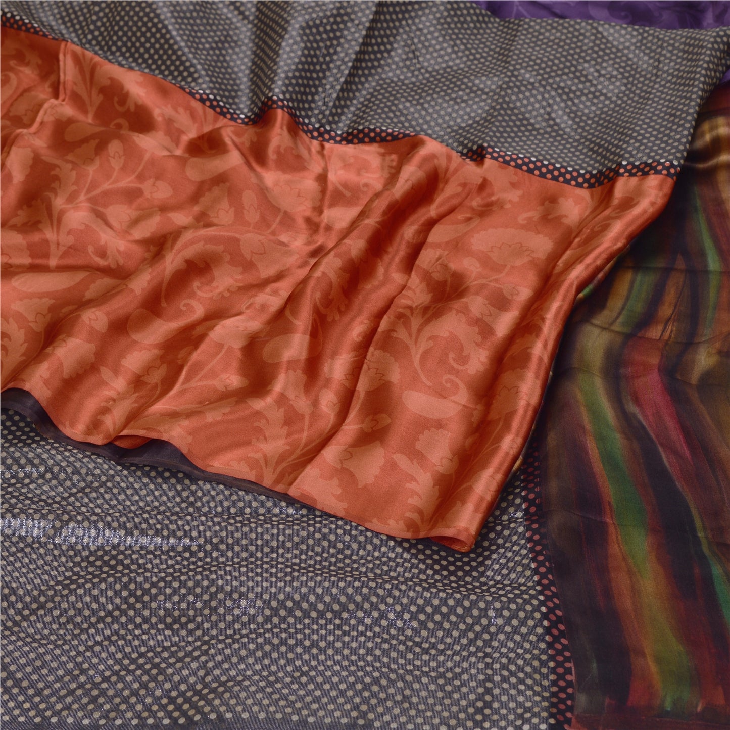 Sanskriti Vintage Black Sarees Pure Satin Silk Printed Blouse Pc Sari Sustainable Fabric