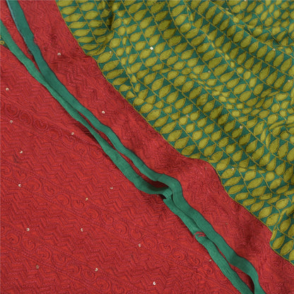 Sanskriti Vintage Green Sarees Pure Georgette Silk Print Hand Beads Sari Sustainable Fabric