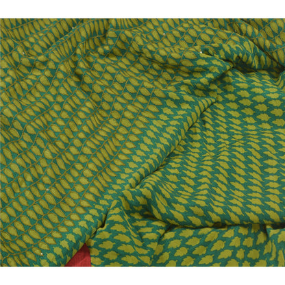 Sanskriti Vintage Green Sarees Pure Georgette Silk Print Hand Beads Sari Sustainable Fabric