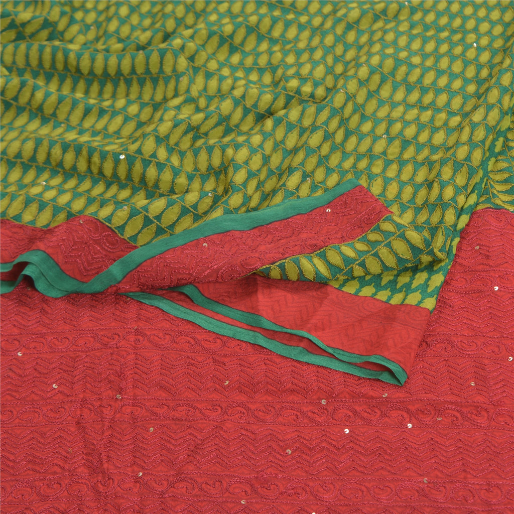 Sanskriti Vintage Green Sarees Pure Georgette Silk Print Hand Beads Sari Sustainable Fabric