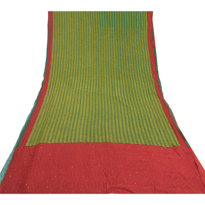 Sanskriti Vintage Green Sarees Pure Georgette Silk Print Hand Beads Sari Sustainable Fabric