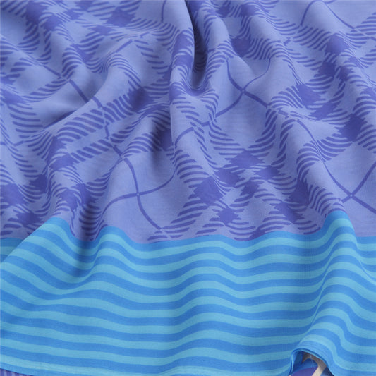 Sanskriti Vintage Blue Sarees Poly Georgette Printed Sari 5yd Soft Craft Sustainable Fabric