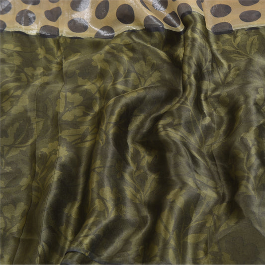 Sanskriti Vintage Green Sarees Pure Satin Silk Print Blouse Pc Sari Craft Sustainable Fabric