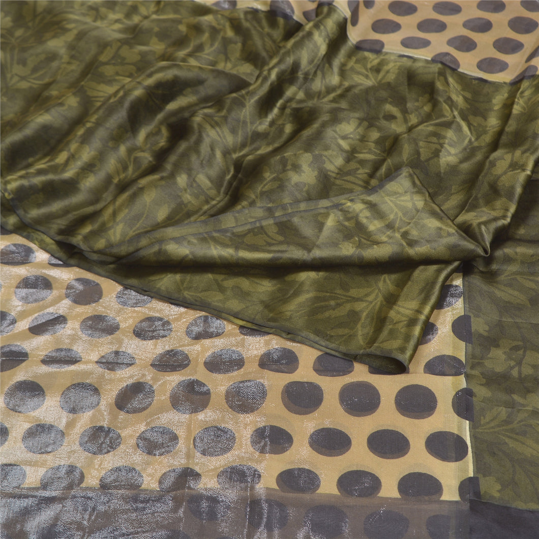 Sanskriti Vintage Green Sarees Pure Satin Silk Print Blouse Pc Sari Craft Fabric