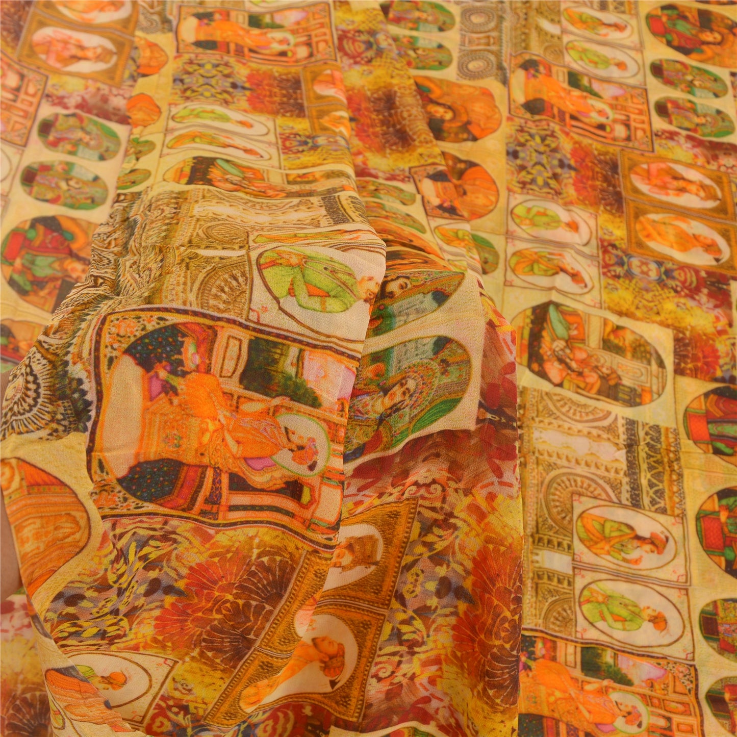 Sanskriti Vintage Orange Sarees Blend Georgette Digital Human Print Sari Sustainable Fabric