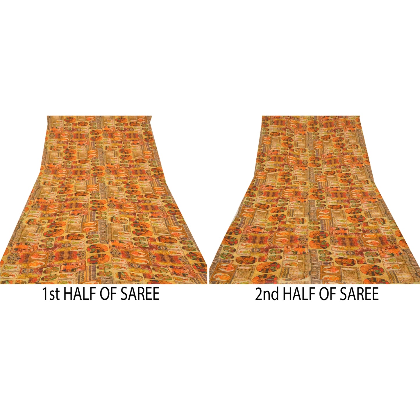 Sanskriti Vintage Orange Sarees Blend Georgette Digital Human Print Sari Sustainable Fabric