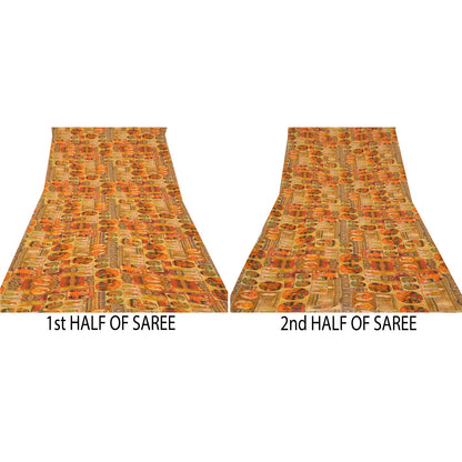 Sanskriti Vintage Orange Sarees Blend Georgette Digital Human Print Sari Sustainable Fabric