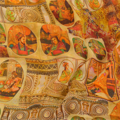 Sanskriti Vintage Orange Sarees Blend Georgette Digital Human Print Sari Sustainable Fabric