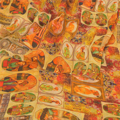 Sanskriti Vintage Orange Sarees Blend Georgette Digital Human Print Sari Sustainable Fabric