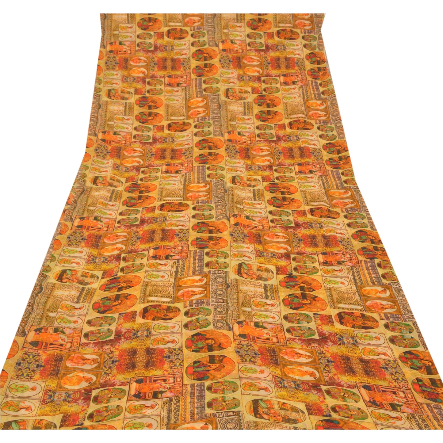 Sanskriti Vintage Orange Sarees Blend Georgette Digital Human Print Sari Sustainable Fabric
