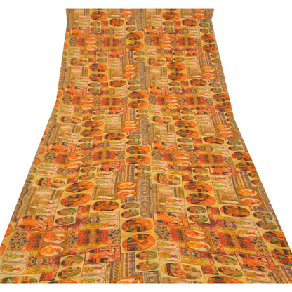 Sanskriti Vintage Orange Sarees Blend Georgette Digital Human Print Sari Sustainable Fabric