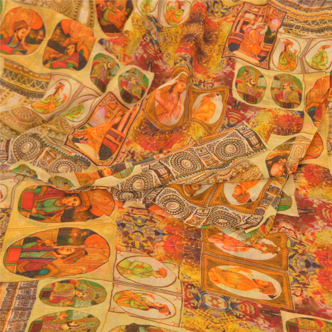 Sanskriti Vintage Orange Sarees Blend Georgette Digital Human Print Sari Fabric