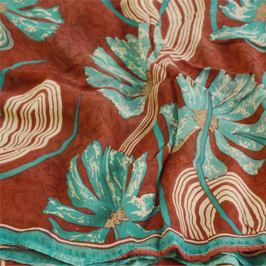 Sanskriti Vintage Dark Red Sarees Blend Georgette Printed Sari 5yd Craft Sustainable Fabric