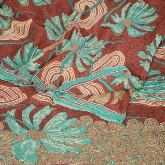 Sanskriti Vintage Dark Red Sarees Blend Georgette Printed Sari 5yd Craft Sustainable Fabric