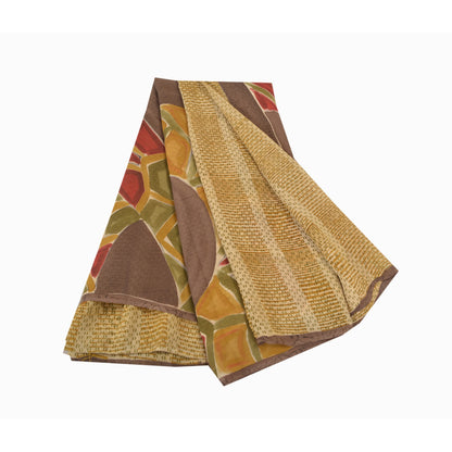 Sanskriti Vintage Beige Sarees Pure Georgette Silk Printed Sari Craft Sustainable Fabric