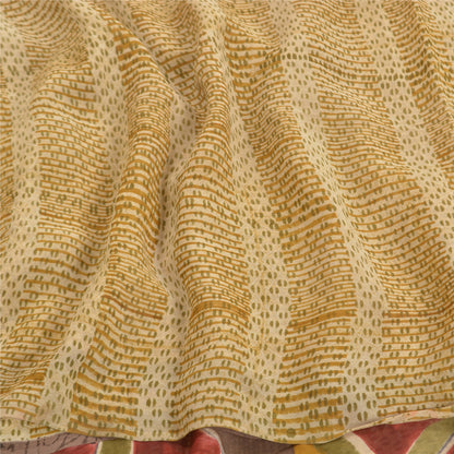 Sanskriti Vintage Beige Sarees Pure Georgette Silk Printed Sari Craft Sustainable Fabric