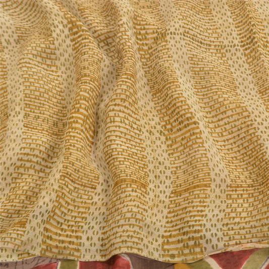 Sanskriti Vintage Beige Sarees Pure Georgette Silk Printed Sari Craft Sustainable Fabric