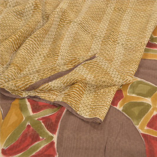 Sanskriti Vintage Beige Sarees Pure Georgette Silk Printed Sari Craft Sustainable Fabric