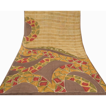Sanskriti Vintage Beige Sarees Pure Georgette Silk Printed Sari Craft Sustainable Fabric