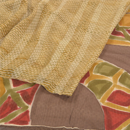 Sanskriti Vintage Beige Sarees Pure Georgette Silk Printed Sari Craft Sustainable Fabric