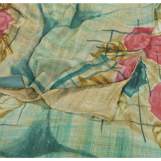Sanskriti Vintage Green Saree Blend Georgette Printed Sustainable Fabric Premium Sari