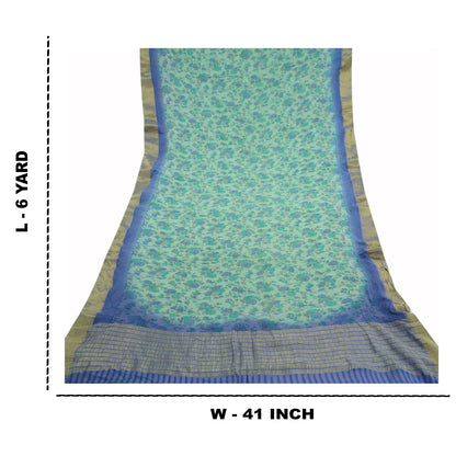 Sanskriti Vintage Green Sarees Blend Georgette Printed Zari Sari Craft Sustainable Fabric